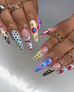 Colorful Abstract Press On Nails | Bright Artistic Design | Long Stiletto Set