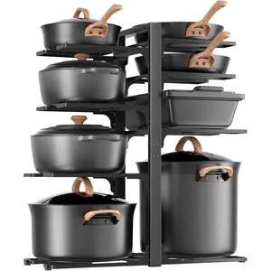 8 Tier Heavy Duty Pots and Pans Organizer Under Cabinet, 20.8" Height Adjustable Pot Rack, Holds Up to 120 LB for Stockpots Dutch Ovens and Cast Iron Cookware