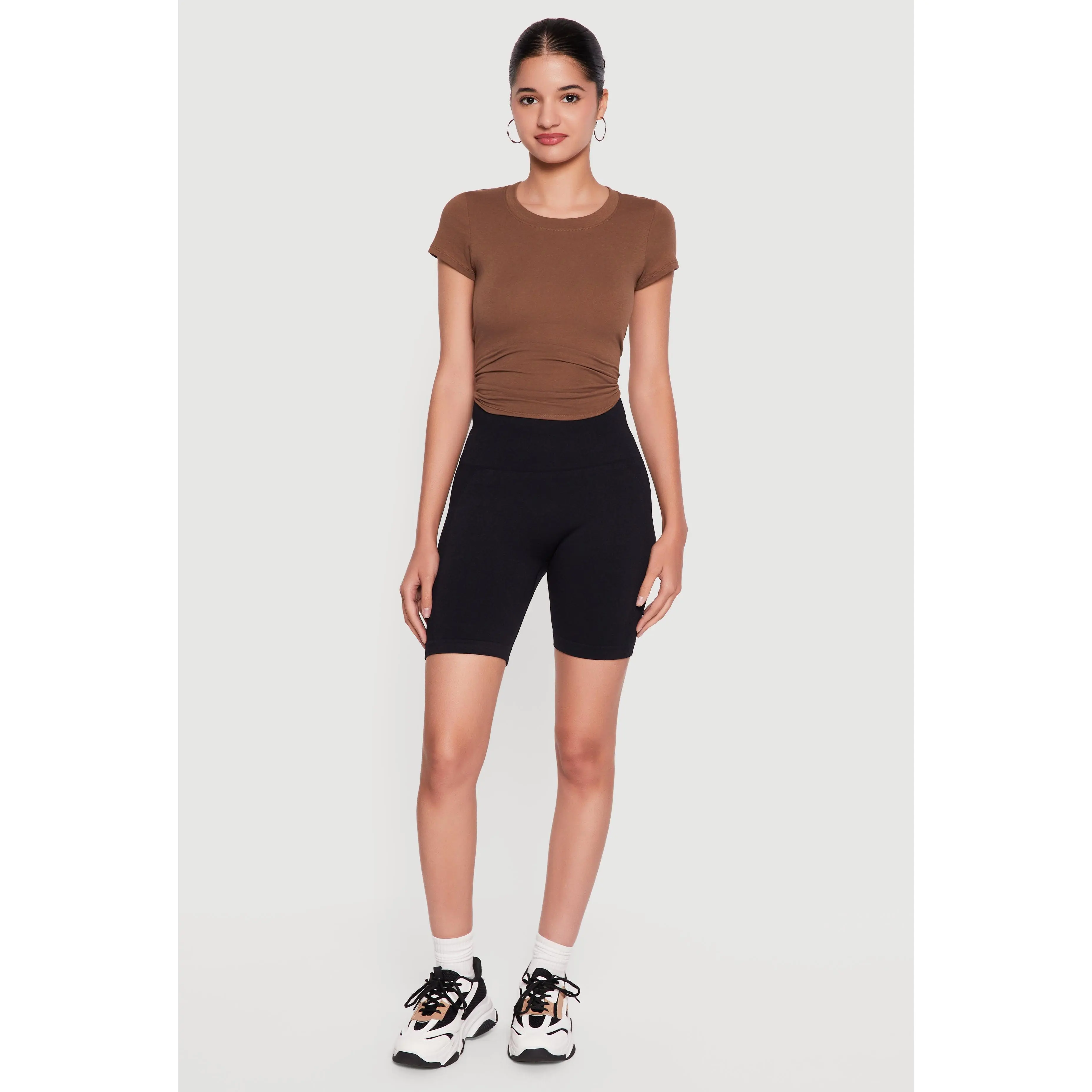 High Waisted Compression Rib Shorts with Butt Scrunch Ruching