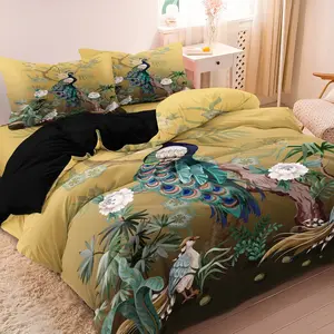 3pcs Duvet Cover Set (1 Duvet Cover + 2 Pillowcase, Without Core), 3D Elegant and Gorgeous Retro Peacock Flowers, Animals and Plants Printed Floral Bedding Set for Bedroom and Guest Room