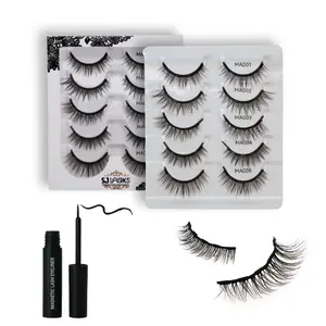 SJ Lashes Full Magnetic Eyelash Kit - 5 Pairs Reusable Lashes & Magnetic Eyeliner, No Glue Waterproof Cosmetics Set for Natural Curling Strip Lashes