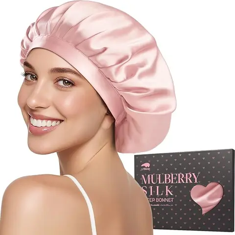 LitBear 100% Mulberry Silk Bonnet - 22 Momme Single Layer Hair Tool, Elastic Adjustable Women's Night Cap, Anti-Frizz, Frictionless, Hydrating, Dry Care, Curly Sleep Cap, Night-Sweat Solution, Ideal Daily Gift