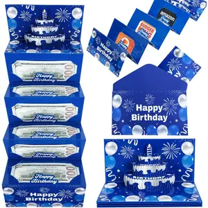 1 Pack/6 Slots Birthday Money Envelope for Cash Gifts 3D Cake Birthday Card Money Holder with Envelopes Surprise Birthday Gift Card Booklet for Men Women Blue