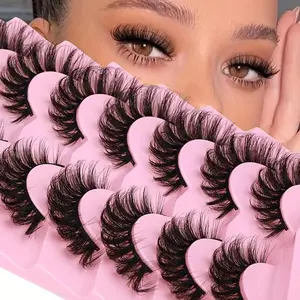 Fluffy False Eyelashes, 7 Pairs Cat Eye Look Faux Cluster Natural Curling Eyelash for Lashes Extensions, Volumized False Eyelashes for Eye Makeup Enhancement, Glueless Lashes