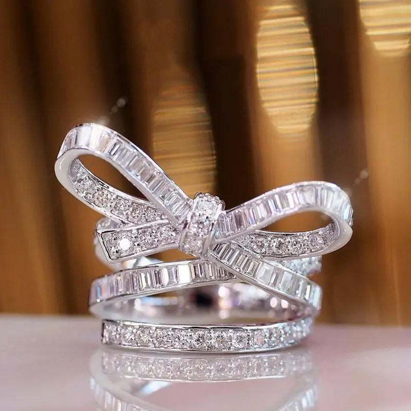 Women's Elegant Bowknot Design Ring, Exquisite Trendy Ring, Beautiful Rings, Statement Ring, Stackable Finger Rings, Wedding Ring Stack, Anniversary Ring, Fashionable Jewelry for Women & Girls for Daily & Party Decoration, Gift Jewelry