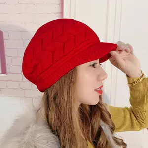 Women's Acrylic Knit Beret Hat - Soft Texture Roll-Up Style, Newsboy Beanie with Visor, Earflap, Durable Practical Fashion Headwear Accessory, Knit Beret Hats