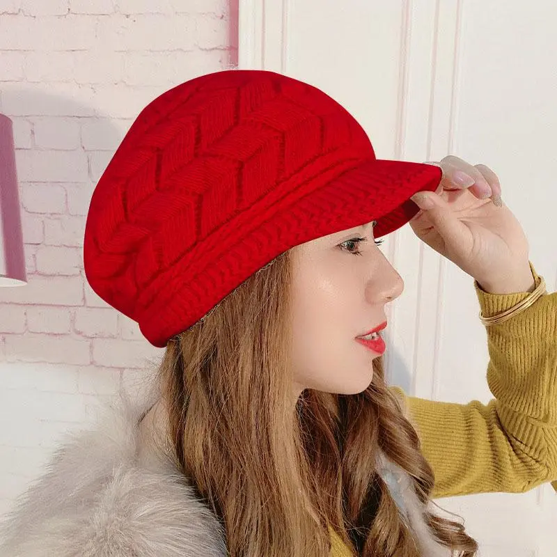 Women's Soft Texture Acrylic Knit Beret - Roll-Up Visor Hat with Earflap, Practical Fashion Clothes Accessory for Daily Wear, Accessories, Durable, Style