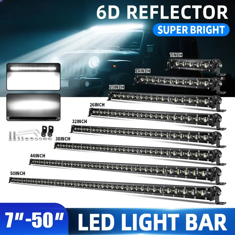 6D Ultra Strip LED Light Bar 8-40inch LED Driving Fog Lamp Work Light Bar 4x4 Led Bar for Motorcycle Offroad SUV ATV Tractor