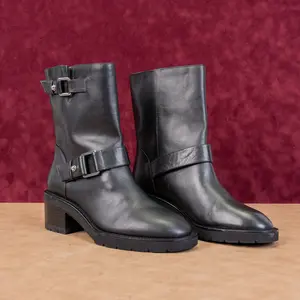 Stuart Weitzman Women Boulevard Black Leather Moto Buckle Mid Calf Boots sz 9