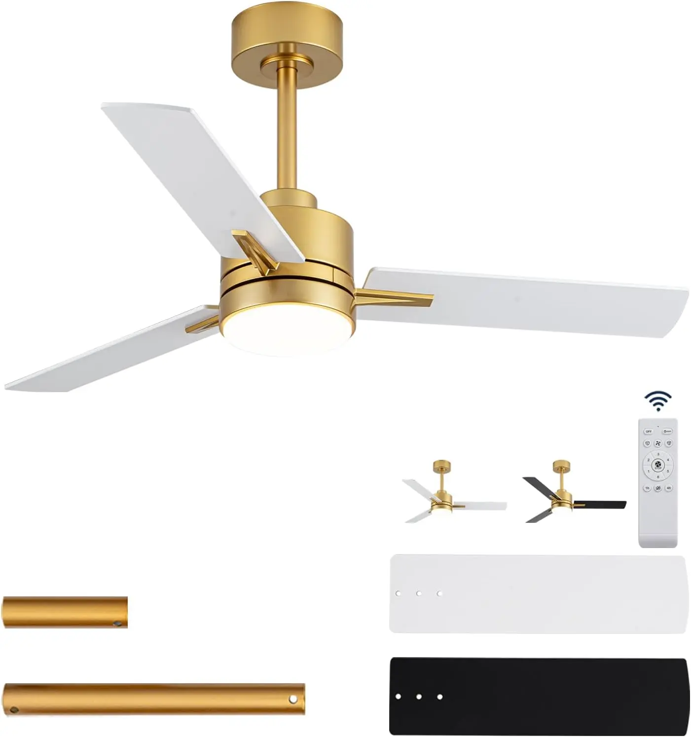 LANMEL Ceiling Fans with Lights ,42/52/72 inch Ceiling Fan with Lights and Remote, Low Profile Modern Ceiling Fan Gold, 6 Speed, Reversible, 3000k-6000k Dimmable LED, Quiet DC Motor for Indoor Outdoor Bedroom Living Room Lighting Decorative