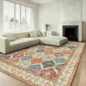 【SummerVibes】【Moving Season】EIKIONE Vintage Area Rug Non-Toxic Soft Anti-Slip Sizes 4x6-8x10 for Bedroom Living Room Nook Waterproof Stain-Resistant Easy Clean Distressed Geometric Home Decor Solid Craftsmanship US Fast Shipping After-Sales summerwins