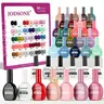 JODSONE 30-Color Natural Resin Gel Nail Polish Set (Same-Color Bottles) with 6 Functional Polishes, Smooth Finish UV Gel, Top & Base Coats, Easy to Apply Colorful Nail Care Cosmetic for Any Occasion