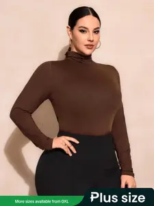 Women's Classic Fashion Thermal High Neck Long Sleeve Top, Fitted Casual Wear for Fall & Winter Seasons, Warm Daily Use Clothing