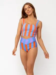 Blue Orange Stripe Rib Knit Set