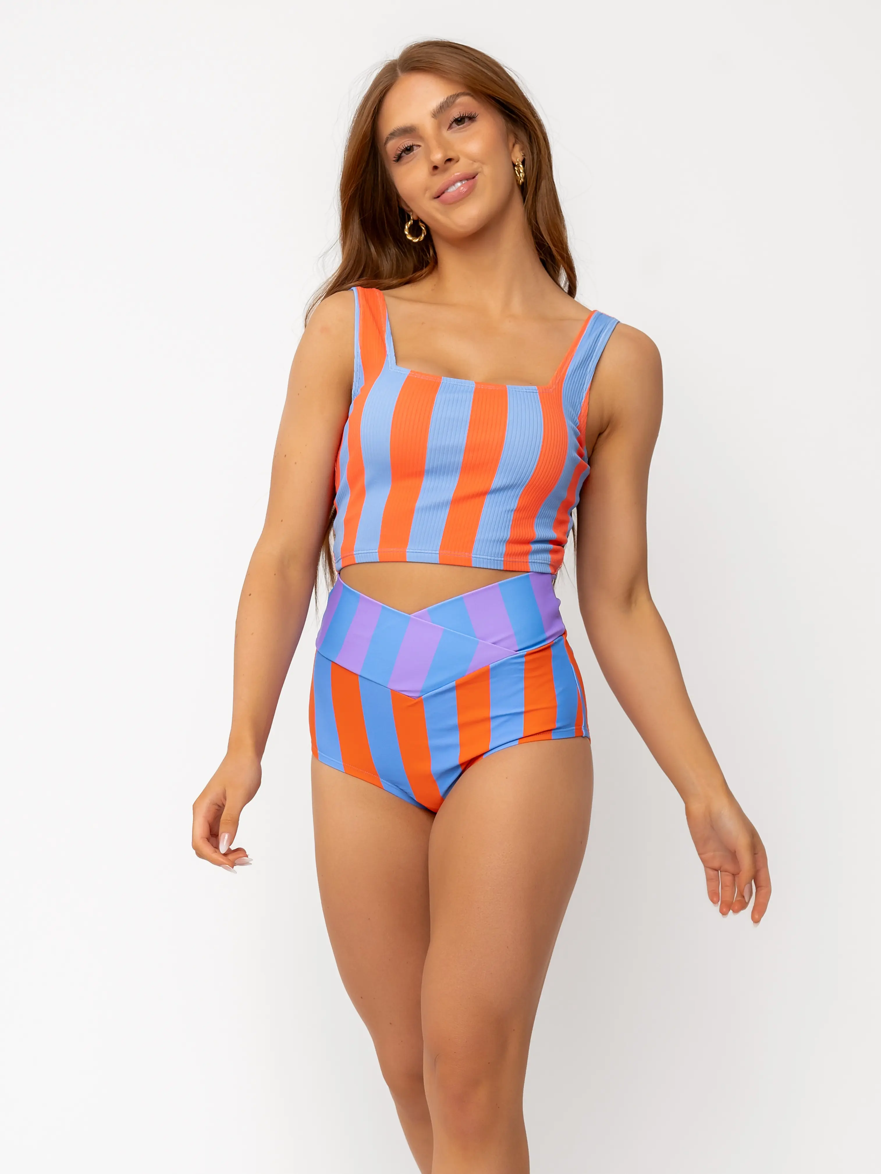 Blue Orange Stripe Rib Knit Set Blue Orange Stripe Rib Knit Set