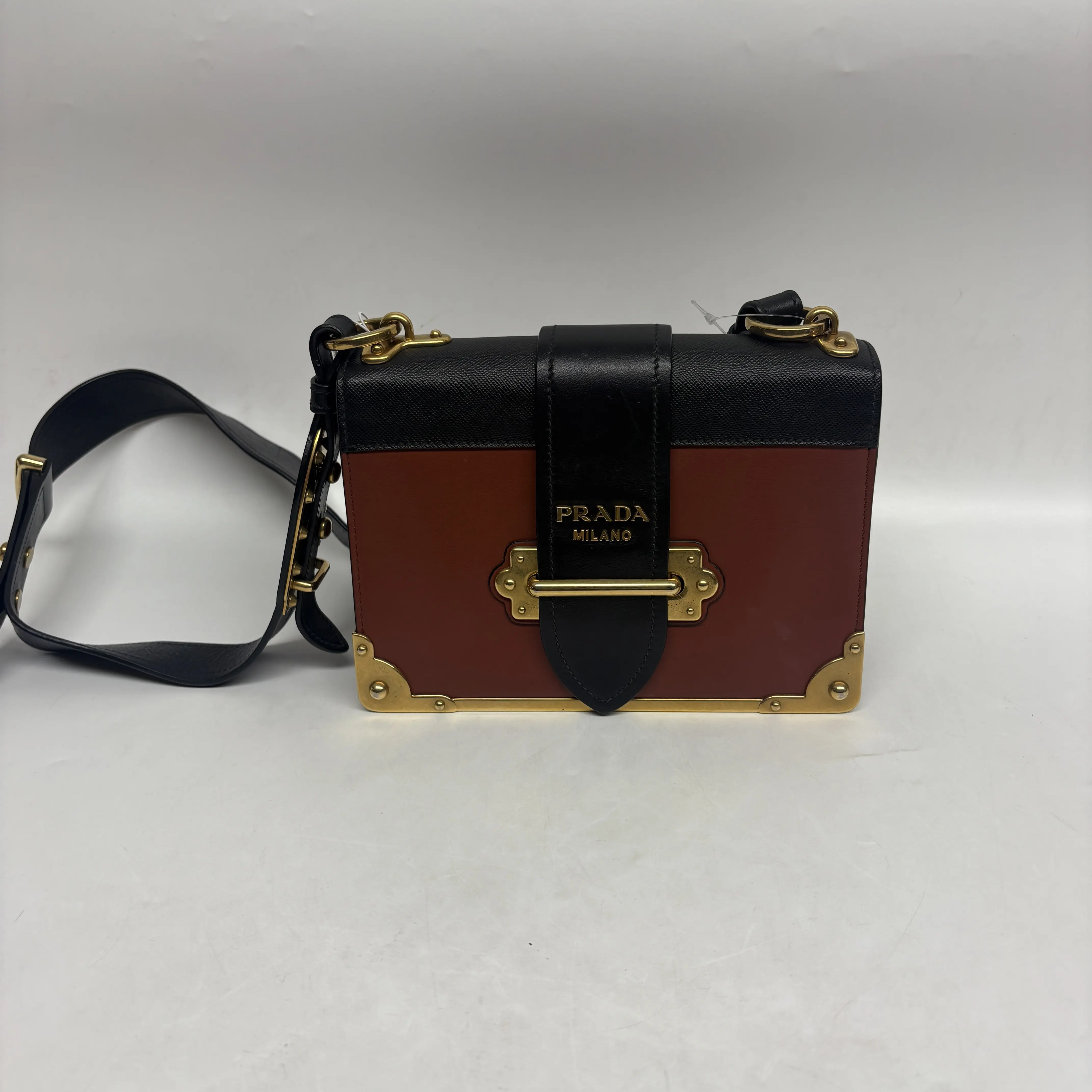 Pre-owned Calfskin Crossbody Bags Prada Cahier Brown Shoulder Bag