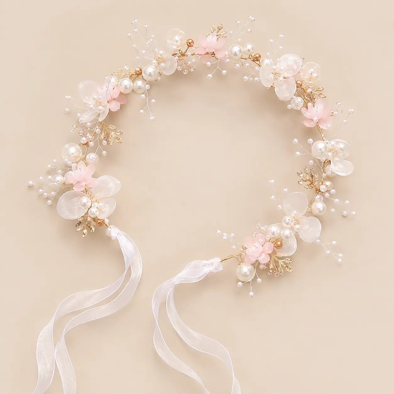 Girls' European-American Style Princess-Inspired Crown Headbands - Blue Floral, Butterfly Element, Pearl Details, Head Buckle, Streamer for Party Costumes, Blue Floral Headbands