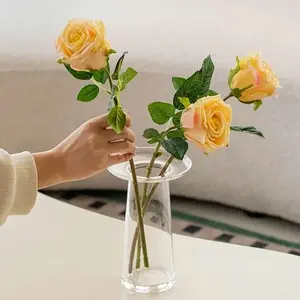 16.5-Inch 3-Branch Realistic Polyester Artificial Roses Bouquet, Pink & Burgundy Color-Coordinated Faux Flowers, No-Maintenance Home Tabletop Centerpiece for Valentine's Day, Wedding Floral Arrangements, Artificial Artificial Flowers, Bouquet-Shaped Artif