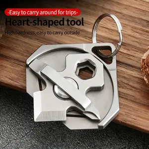 Heart-Shaped EDC Multitool Keychain | All-in-One Pocket Tool with Folding Knife, Hex Wrench, Screwdriver, Bottle Opener & Pry Bar, High Hardness Stainless Steel, Portable for Travel, Camping & Everyday Use