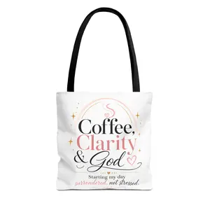 Faith & Coffee Tote Bag — "Coffee, Clarity & God" / "Kingdom Built" Inspirational Tote