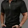 Rhombus Texture Zipper Casual Polo Shirt, Lightweight Cool Style, Three-Dimensional Texture, Slim Fit, Daily Wear