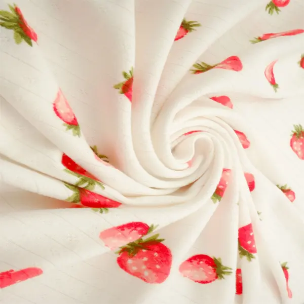 Strawberry Print Pointelle Ribbed Knit Fabric - Lightweight Polyester Blend Cotton Stretch Jersey, Playful Everyday Casual Wear Apparel Fabric, Stretchy
