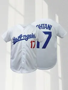 Men's Letter & Figure Patched Button Front Baseball Jersey,Casual Loose Short Sleeve V Neck Baseball Top for Fall & Winter, Men's Sportswear for Training & Competition, Baseball Shirt