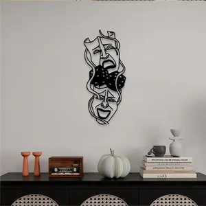 1pc Drama Masks Metal Wall Art, Drama Masks Statue Mural, Perfect for Theater Room, Drama Corner, Artistic Space Decor, Theater Day Decor, Ideal Gift for Actors, Dramatic Decor Art, Wall Art Decoration