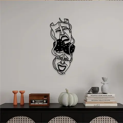1pc Drama Masks Metal Wall Art, Drama Masks Statue Mural, Perfect for Theater Room, Drama Corner, Artistic Space Decor, Theater Day Decor, Ideal Gift for Actors, Dramatic Decor Art, Wall Art Decoration, Art Work For Wall Decor, Decoration Items