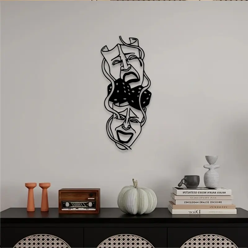 1pc Drama Masks Metal Wall Art, Drama Masks Statue Mural, Perfect for Theater Room, Drama Corner, Artistic Space Decor, Theater Day Decor, Ideal Gift for Actors, Dramatic Decor Art, Wall Art Decoration, Art Work For Wall Decor, Decoration Items