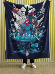Princess Mononoke Blanket | Studio Ghibli San Ashitaka Anime Fleece Throw | Aesthetic Kodama Forest Spirit Room Decor | Perfect Ghibli Fan Gift Idea