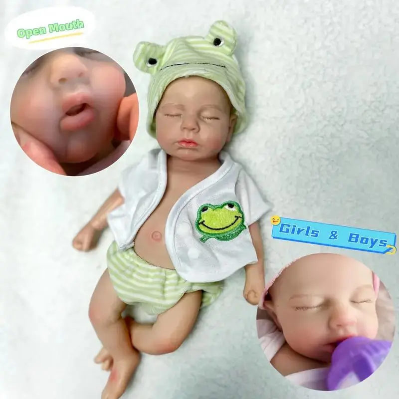 Otarddolls 32cm Full Body Silicone Reborn Baby Doll Loulou Set - Boy & Girl Options, Closing Eyes, 2 Outfits, 3D Painted Skin, Openable Mouth, Waterproof Soft Doll for Family Gift