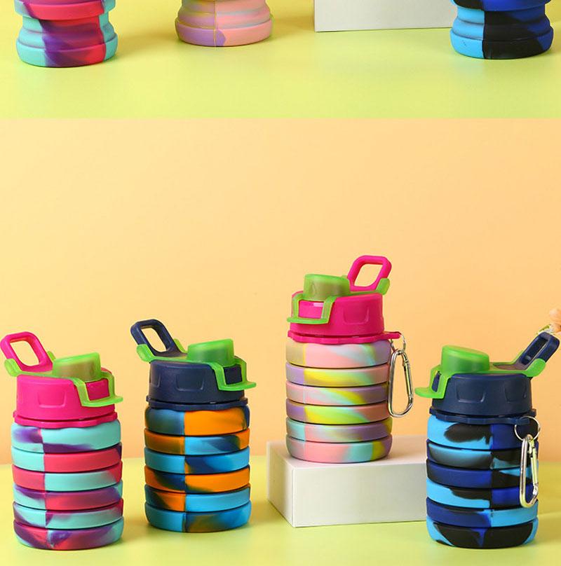 Outdoor Sports Silicone Foldable Water Bottle for Camouflage Creative Travel Reusable Leakproof Water Bottle with Carabiner