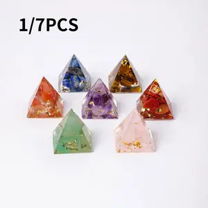 Natural Crystal Energy Generator Pyramid, Reiki Healing Chakra Resin, Chakra Healing Crystals, Meditation Tool & Room Decor for Happiness, Universal Setting