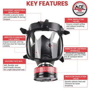 Ace Fire Defense Guardian Series Full‑Face Respirator – Durable Air‑Filtration Mask with 40mm Universal Filter Port