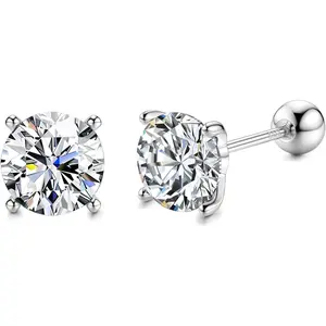 Milacolato Moissanite Lab Created Stud Earrings, 1/2/3ct Brilliant Round Cut, D Color VVS1 Clarity, Hypoallergenic Synthetic, Women's Daily Classic Fashion Costume Jewelry