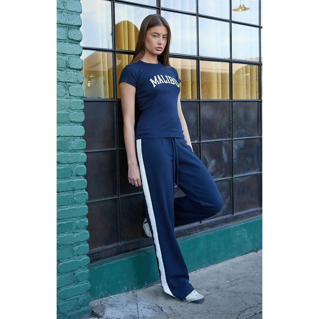 John Galt Women's Blue Hilary Side Stripe Yoga Baggy Sweatpants