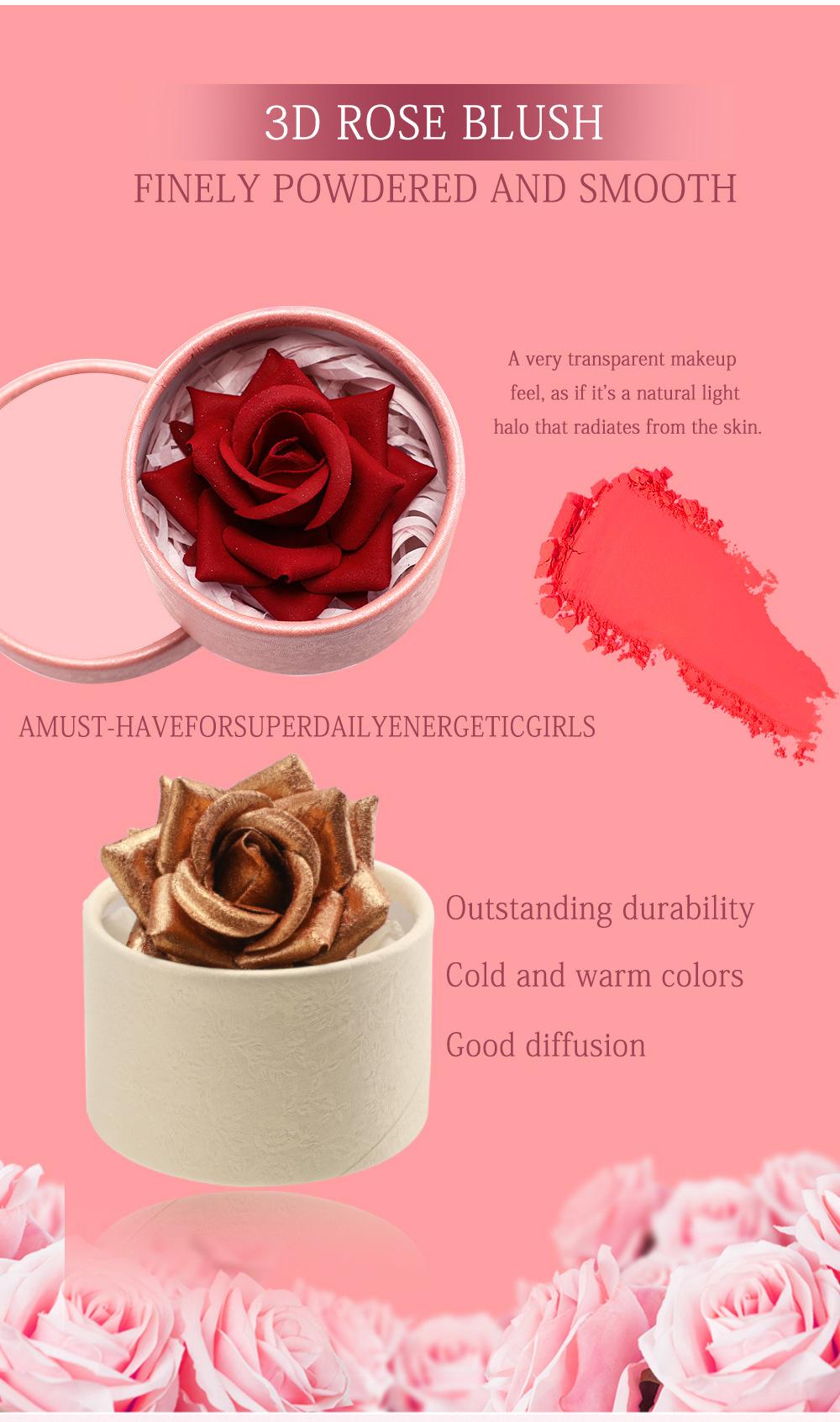 3D Rose Blush | Natural Glow, Soft Color, Easy Blend Cheek Makeup Lightweight Radiant Flower Cosmetic