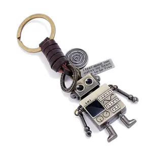 Minmalist Vintage Woven Movable Robot Hand and Foot Cowhide Keychain Unisex Bag Pendant Accessory