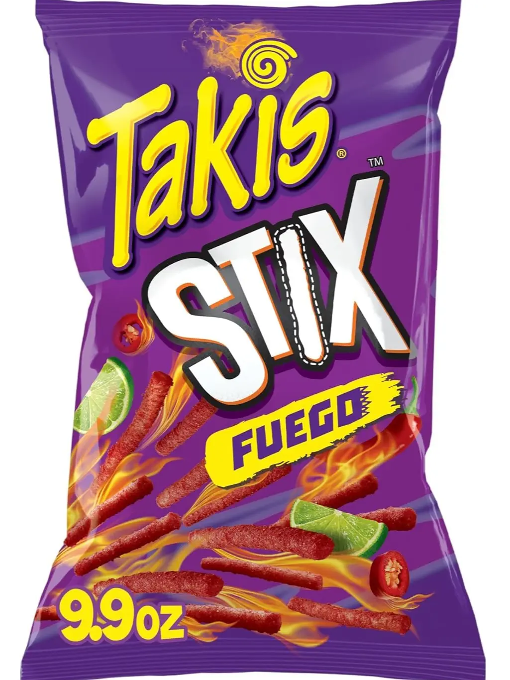 Takis Fuego Stix 9.9 oz Sharing Size Bag, Hot Chili Pepper & Lime Flavored Corn Snack Sticks, Crunchy Spicy Mexican Style Snack