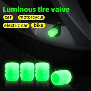 4pcs High-End Glow-In-The-Dark Car Tire Valve Stem Caps, Universal RV Truck Valve Core Covers, Electric Bike Motorcycle Air Nozzle Decorative Covers