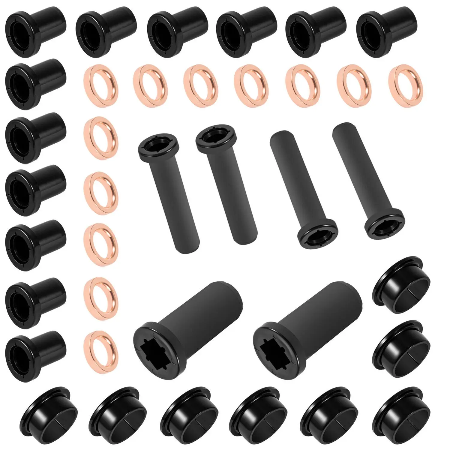 38Pcs OE Number 5431596 Grade Replacement Plastic Bushings Set for Polaris Sportsman 500 (96-00,2002) - ATV Parts, 12x A-Arm Short Units, 12x Spacers, 2x Stabilizer Tubes, 8x Lower Control Units, Suspension Fix, 12X A-Arm Short Bushings