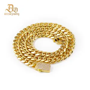 Delzzad 14k Gold-Plated Hip Hop Cuban Necklace Cuban Link Bracelet Synthetic Moissanite Copper Unisex Jewelry Golden Shine for Everyday & Special Occasions Perfect Birthday Christmas Gift Jewellery Gift Set