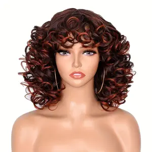Synthetic Loose Big Curly Wigs - With Bangs For Women - Bouncy Curly Wigs - Short Afro Curly Wigs - For Daily Party Cosplay Halloween Use