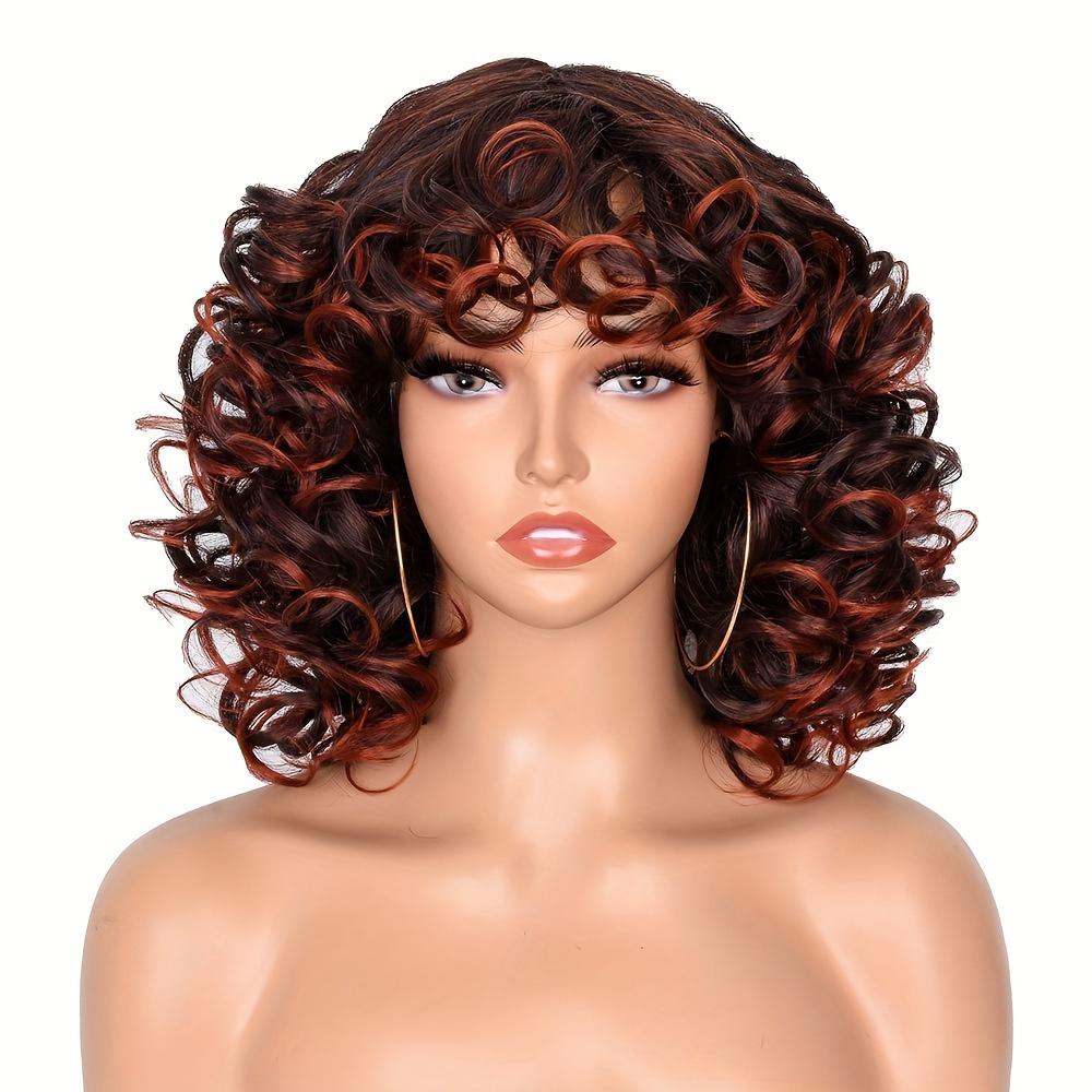 Synthetic Loose Big Curly Wigs - With Bangs For Women - Bouncy Curly Wigs - Short Afro Curly Wigs - For Daily Party Cosplay Halloween Use