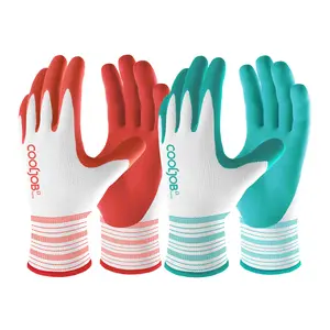 COOLJOB 2/6/10 Pairs Gardening Gloves for Women Ladies, Breathable Rubber Coated for Yard Garden, Bright Red & Mint Green