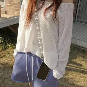 Elegant Faux Pearl Crystal Phone Strap, Lightweight Fashion Style Women's Neckband, Detachable Hook, Universal Phone Case Accessory