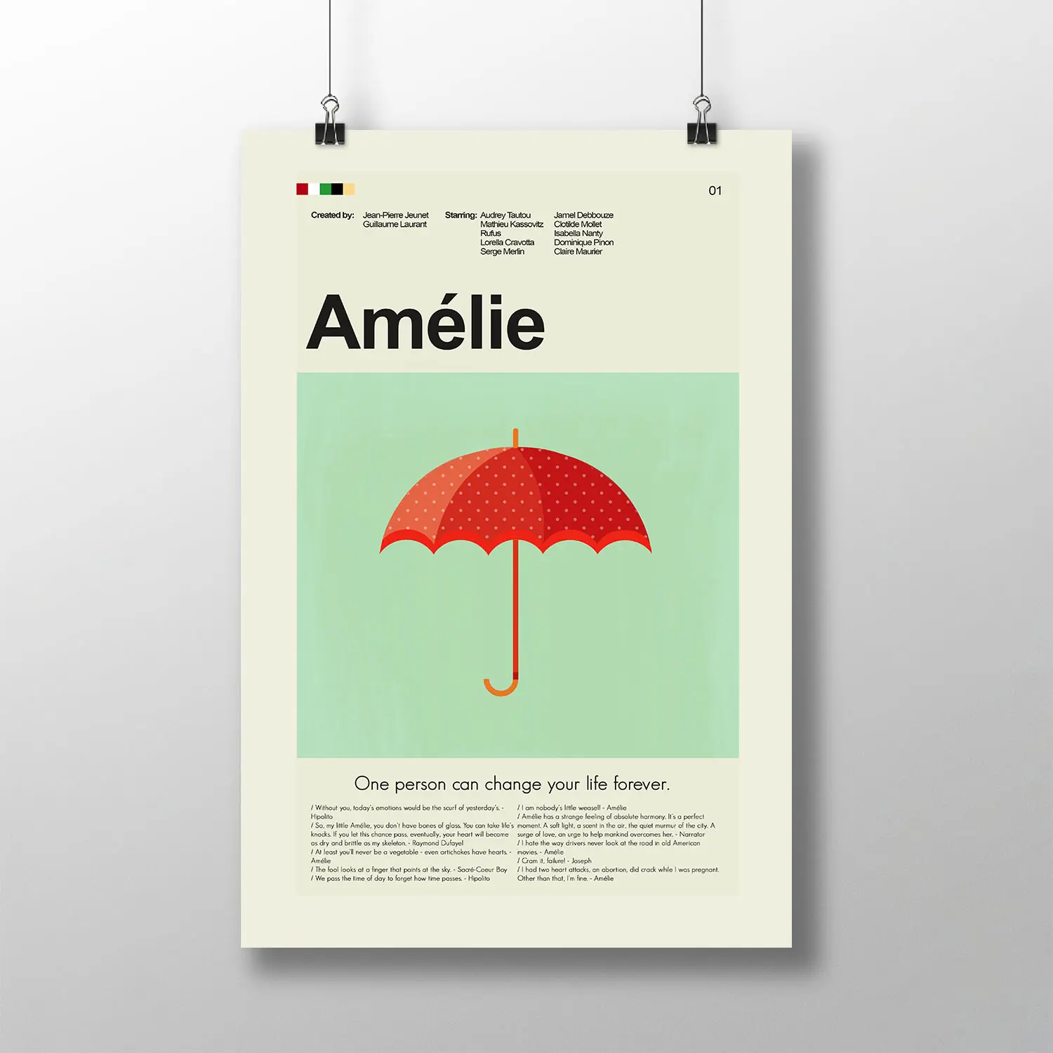 Amelie Red Polka Dot Umbrella Poster, Vintage Poster, Retro Poster, Midcentury Art, Mid-Century Modern Halloween Poster