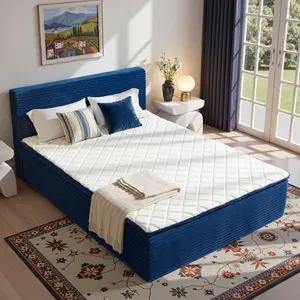 CAODOC 2-in-1 Queen/Full/Twin Size Upholstered Platform Bed with Headboard, Modern Floor Bed Queen, Compression Bed, No Assembly Required, 16.7" Bed Frame, Plush Corduroy Fabric Mattress,Bed in A Box Gift for RV, Bedroom,Guest Room,Pavilion,Apartment