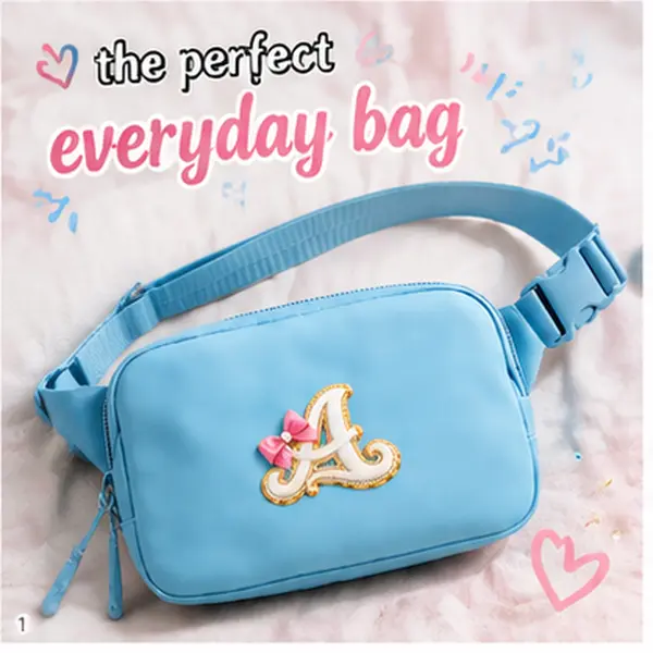 Girls' Personalized Initial Pastel Nylon Crossbody-Shoulder Bag, Compact Plain Bum Bag with Adjustable Strap, Lightweight Everyday Pouch, Birthday Gift for 10-12 Girls